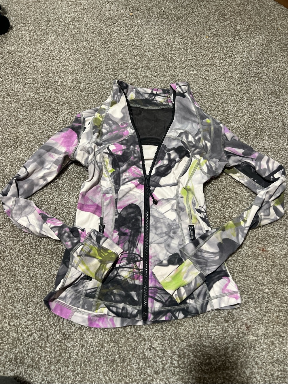 lululemon athletica White Abstract Zip Jacket with Pink & Lime Accents